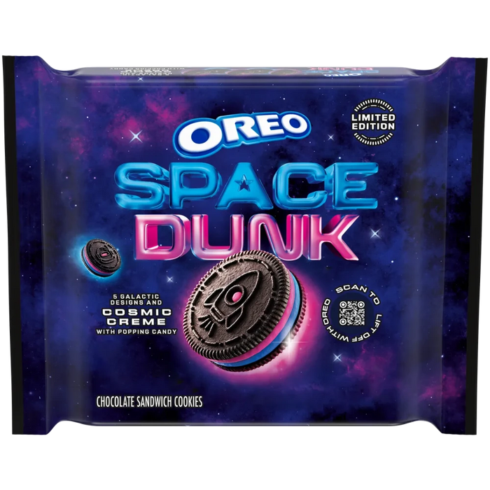 OREO SPACE DUNK, Oreo con crema cosmica e caramelle scoppiettanti (303g)
