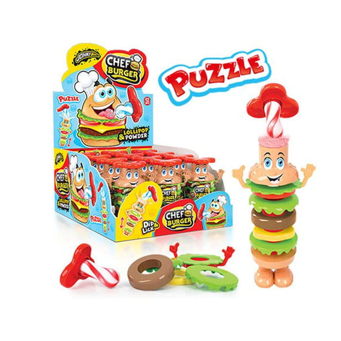 CHEF PUZZLE BURGER, Puzzle scomponibile con lollipop (20g)